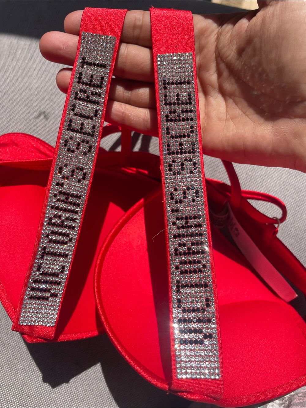 Victoria's Secret Red Rhinestone Straps Push-Up Swim Bikini Top LIKE NEW - Picture 3 of 4
